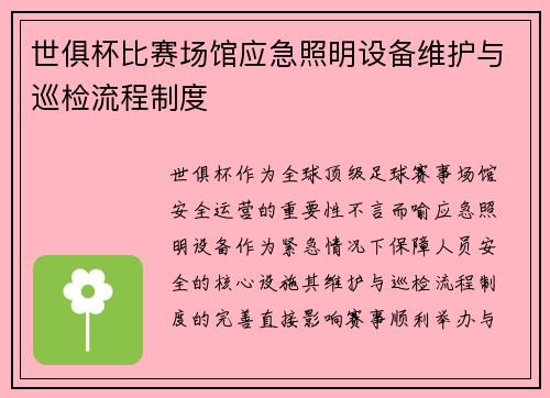 世俱杯比赛场馆应急照明设备维护与巡检流程制度